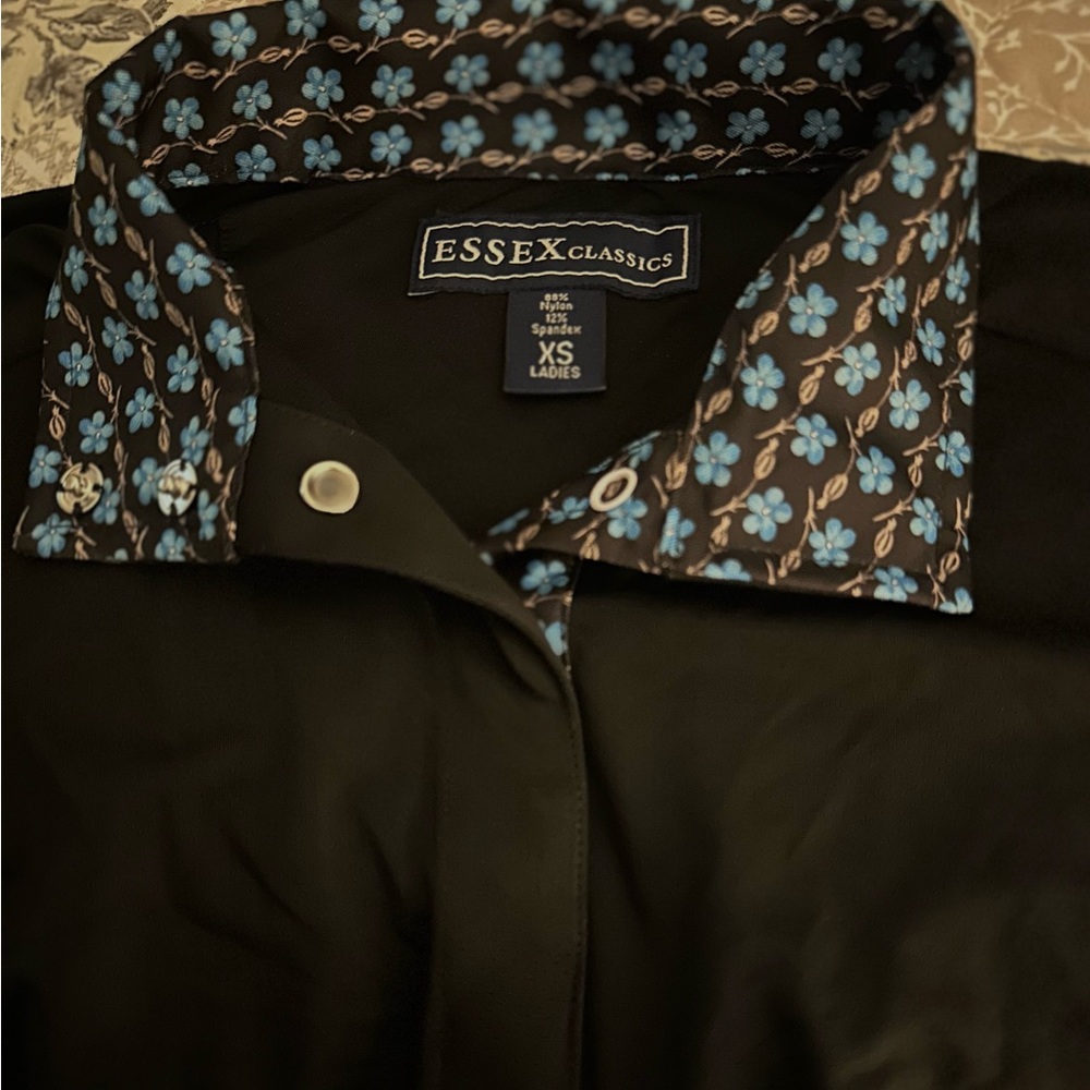 Essex Classics Black Shirt with Floral Collar